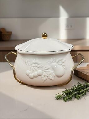VTG Teleflora Porcelain White W/Gold Serving Dish/Bowl & Lid See Pics Small Chip